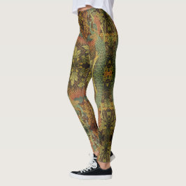 Leggings Jacquard victoriano con flores de pavo real