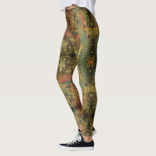 Leggings Jacquard victoriano con flores de pavo real