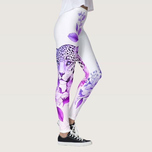 Leggings Jaguar y Floral Fusion Tattoo Leg Sleeve" (Derecha)
