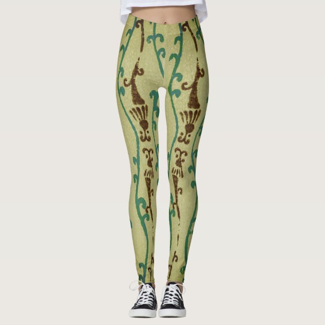 LEGGINGS JAPONÉS WOODBLOCK PATTERN IMPRESIÓN LEGGINING VERD (Anverso)