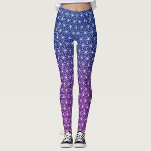 Leggings Japonesa Asanoha Impresión tradicional Azul y Púrp