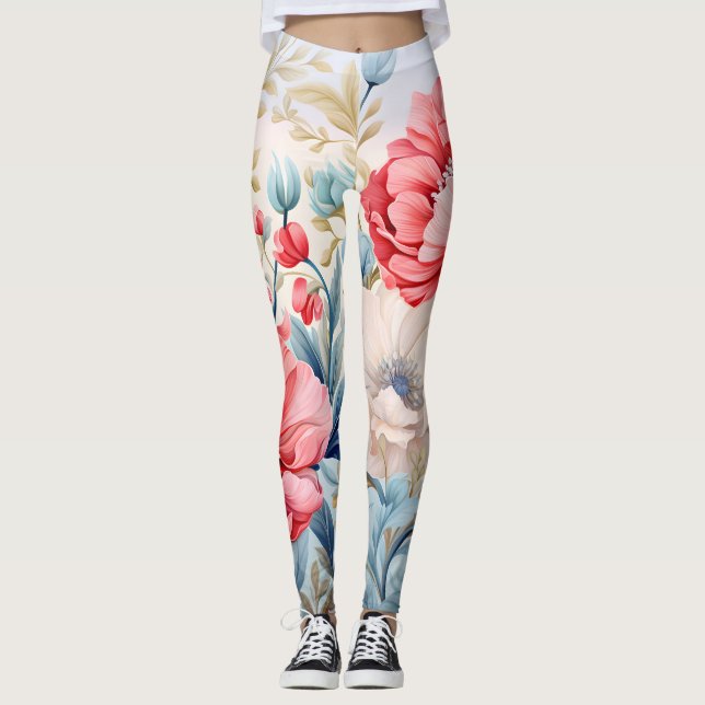 Leggings Jardín Botánico de Flores Románticas Elegantes (Anverso)
