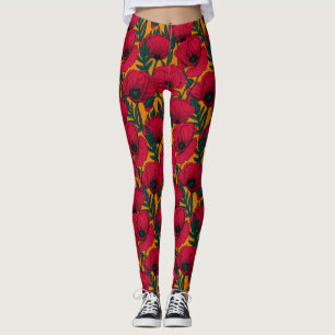 Leggings Jardín de amapola roja