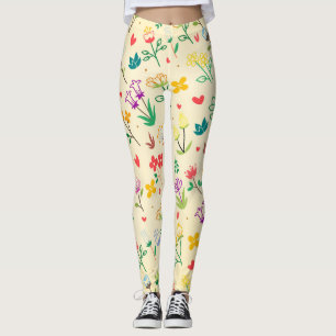 Leggings Jardín de Amor Flores de Primavera y Corazones