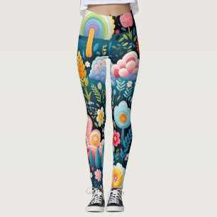 Leggings Jardín de Arcoíris Caprichoso Patrón de Fantasía F