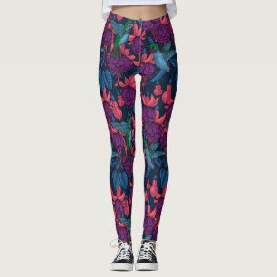 Leggings Jardín de colibrís en morado y azul