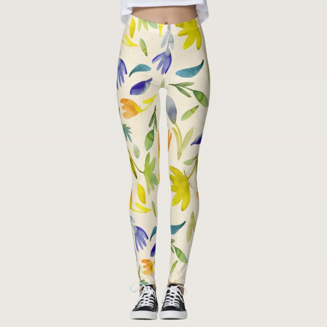 Leggings Jardín de flores de acuarela rústica (Anverso)