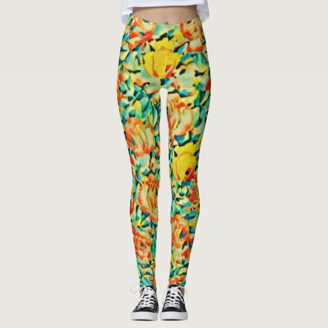 Leggings Jardín de flores de Rosa salvaje de verano (Anverso)
