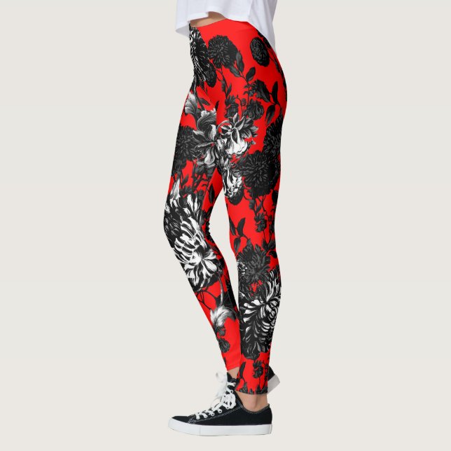 Leggings Jardín de flores floral rojo blanco negro de Toile (Izquierda)
