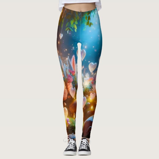 Leggings Jardín de flores mágicas brillantes corazón (Anverso)