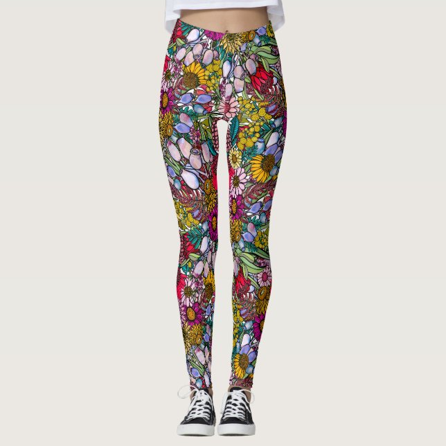 Leggings Jardín de flores silvestres de verano australiano (Anverso)