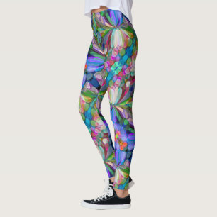 Leggings Jardín de flores silvestres libélula Floral abstra