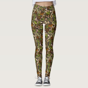 Leggings Jardín de flores silvestres verdes patrón