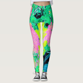 Leggings Jardín de hidrangea rosada con oliva amarilla