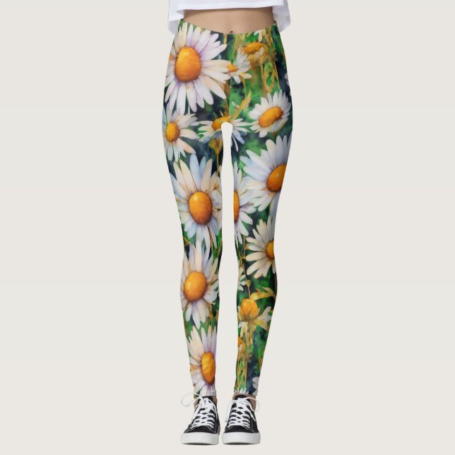 Leggings Jardín de las flores de margarita acuarela (Anverso)