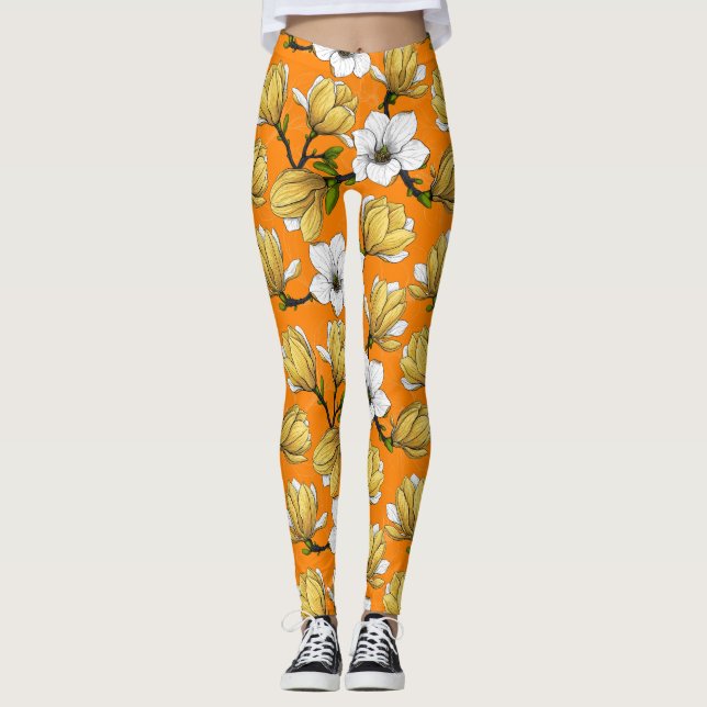 Leggings Jardín de magnolia en amarillo (Anverso)