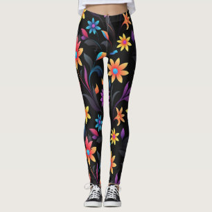 Leggings Jardín de Medianoche: Vibrante Fantasía Floral
