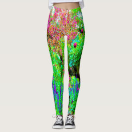Leggings Jardín de primavera verde con peonías