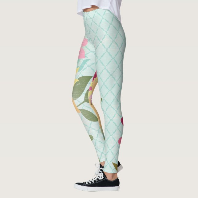 Leggings Jardín floral, fondo azul (Izquierda)