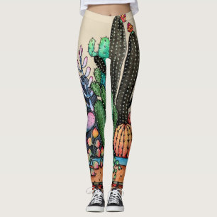 Leggings Jardín lindo del cactus de la acuarela en pote