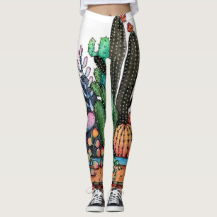 Leggings Jardín lindo del cactus de la acuarela en pote