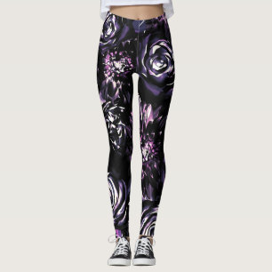 Leggings Jardín Oscuro Testigos Negra Flores Purple Glam