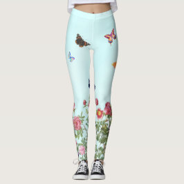 Leggings Jardín Rosa con mariposas en fondo azul
