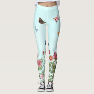 Leggings Jardín Rosa con mariposas en fondo azul