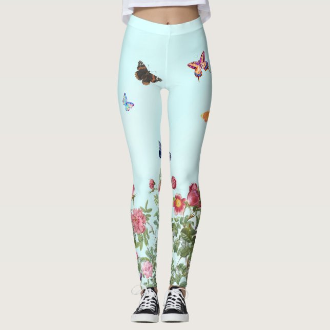 Leggings Jardín Rosa con mariposas en fondo azul (Anverso)