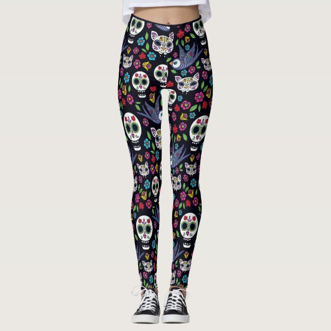 Leggings Jardines del bohemio de Dia De Los Muertos (Anverso)