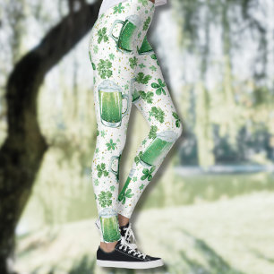 Leggings Jarras de Cerveza Verde Elegantes y Tréboles Blanc