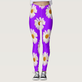 Leggings Jazmín blanco sobre fondo morado de neón