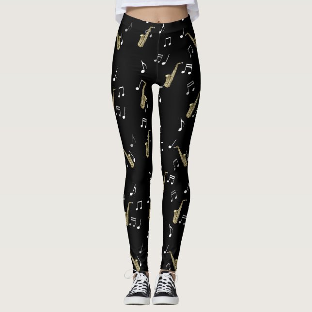 Leggings Jazzy Saxophone & Musical Notes  (Anverso)