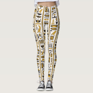 Leggings Jeroglíficos Egipcios: Amarillo-Negro Sin Marea.