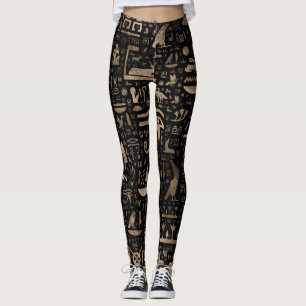 Leggings Jeroglíficos egipcios antiguos - negro y oro