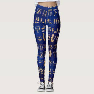 Leggings Jeroglíficos egipcios de oro sobre azul