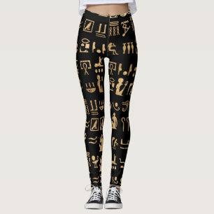 Leggings Jeroglíficos egipcios de oro sobre negro