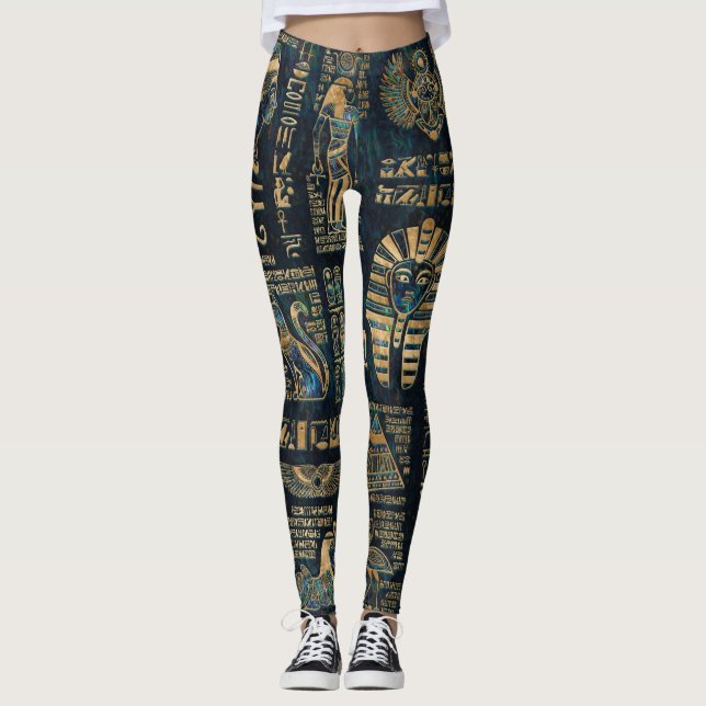 Leggings Jeroglíficos y deidades egipcios - olmo y oro (Anverso)