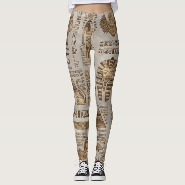 Leggings Jeroglíficos y deidades egipcios - Oro de época (Anverso)