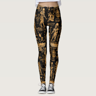 Leggings Jeroglíficos y dioses egipcios oro y negro