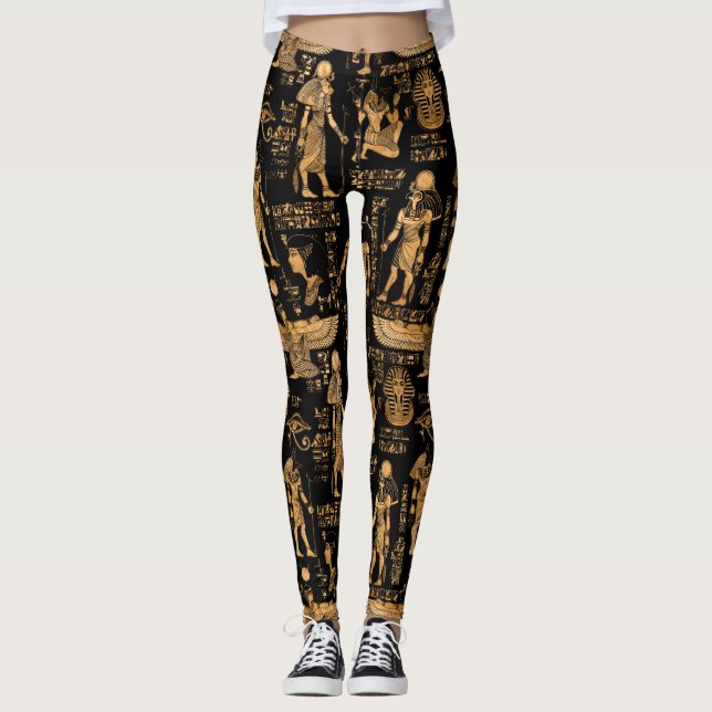 Leggings Jeroglíficos y dioses egipcios oro y negro (Anverso)