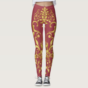 Leggings Jester Red con Oro Damask Pattern Athletic