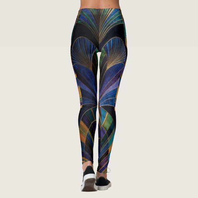 Leggings Jewel Tone Peacock Blue Purple Gold Art Deco (Reverso)