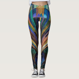 Leggings Jewel Tone Peacock Blue Purple Gold Art Deco