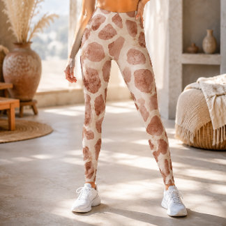 Leggings Jirafa de Impresión de Animal de Acuarela Rústica