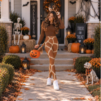 Leggings Jirafa juguetona estampado de Halloween marrón cál