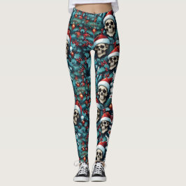 Leggings Jolly Holly Santa Skulls con ornamentos