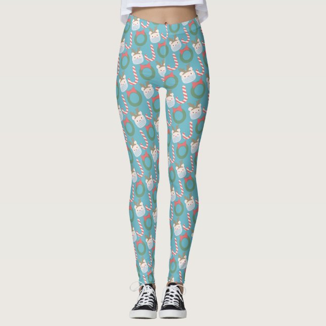 Leggings Joy Polar Oso Patrón Máscara Azul (Anverso)