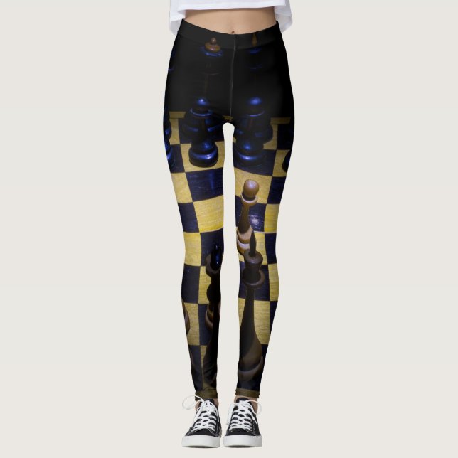 Leggings Juego de ajedrez negro y azul (Anverso)