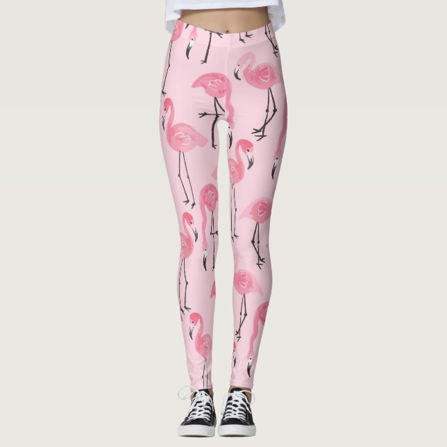 Leggings Juego De Flamingo Rosado, Patrón De Verano Tropica (Anverso)